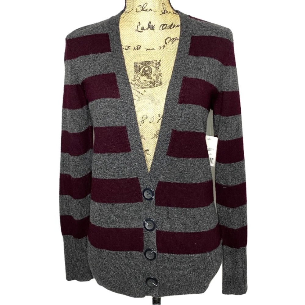 Vince Striped Button Up Cashmere Cardigan Sweater